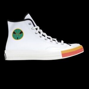 Converse White High-Tops with Red and Green Details
